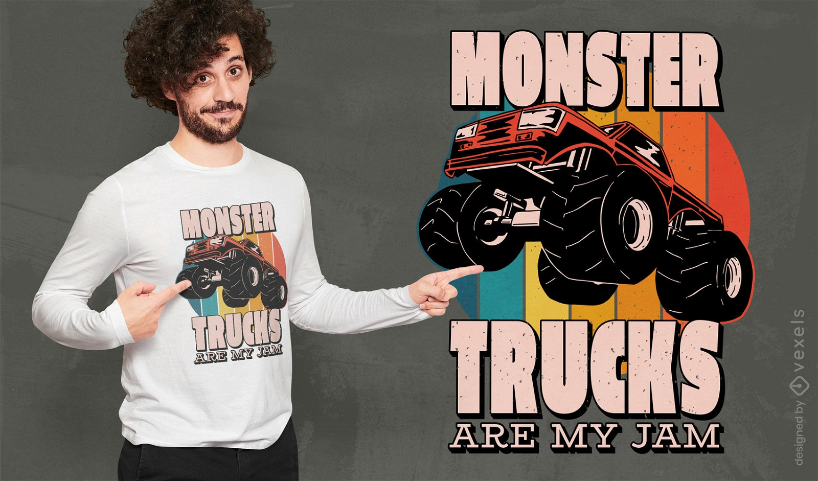 Design de camiseta retrô de caminhão monstro