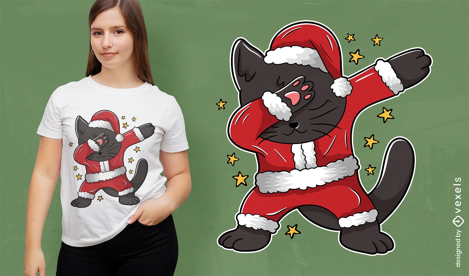 Christmas cat dabbing t-shirt design