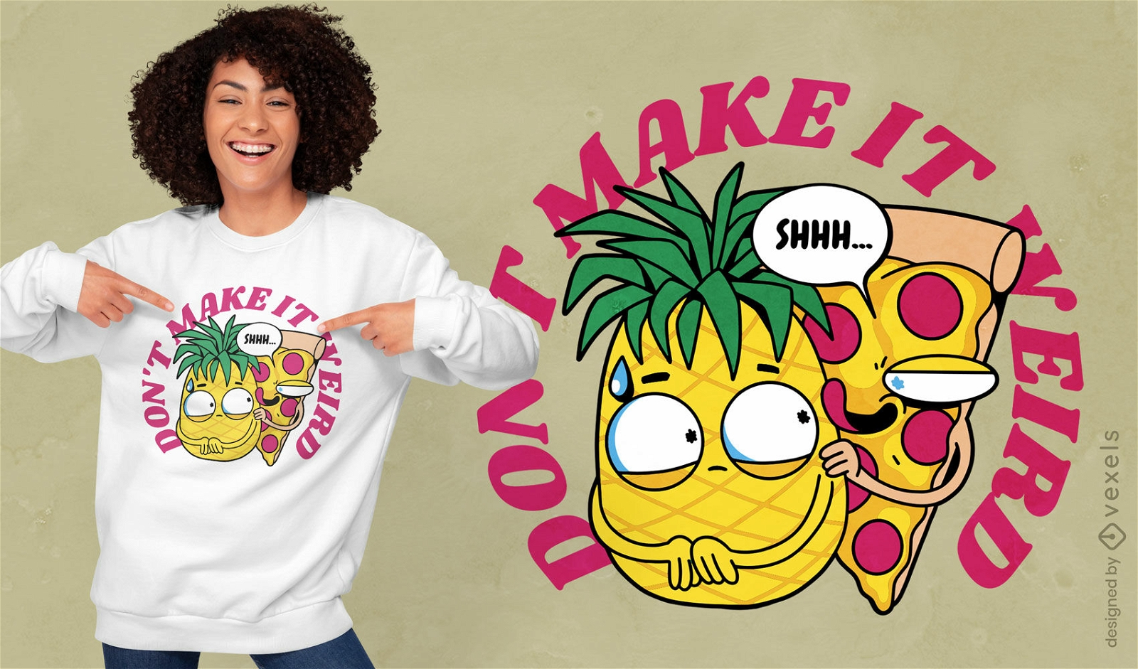 Pizza and pineapple food t-shirt design