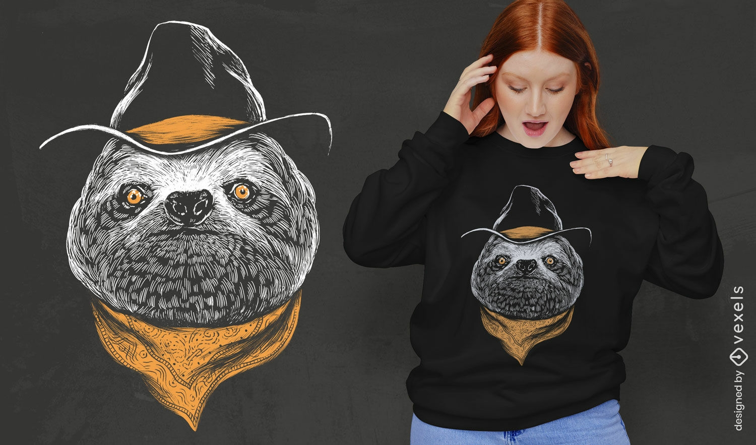 Sloth with cowboy hat t-shirt design