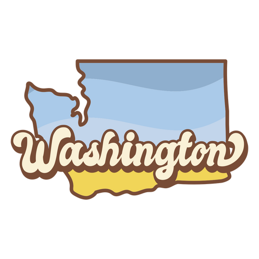 Mapa del estado de Washington con la palabra Washington en él. Diseño PNG