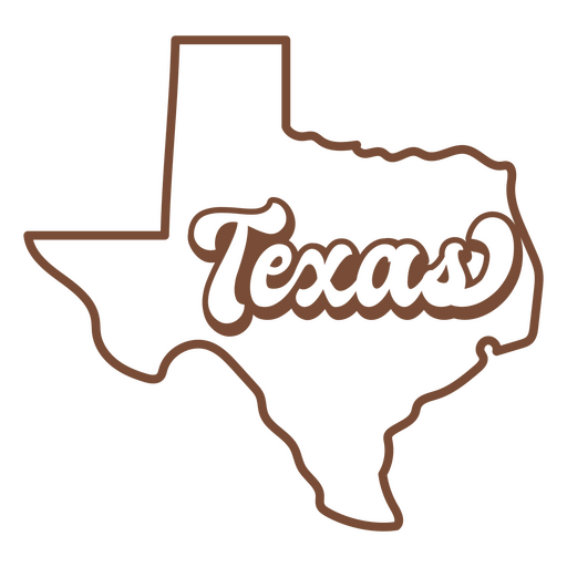 El estado de Texas en letras marrones. Diseño PNG