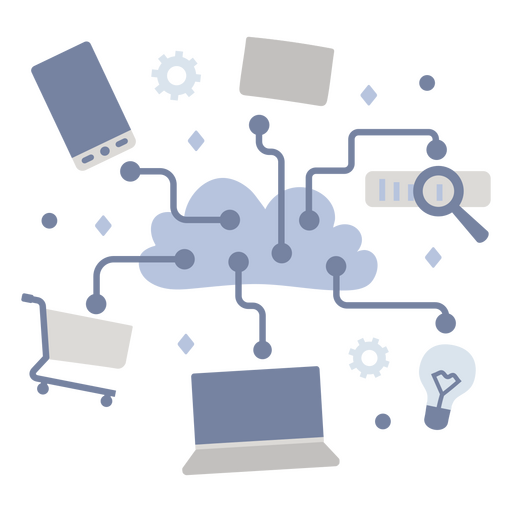 Cloud surrounded by a laptop and other devices PNG Design