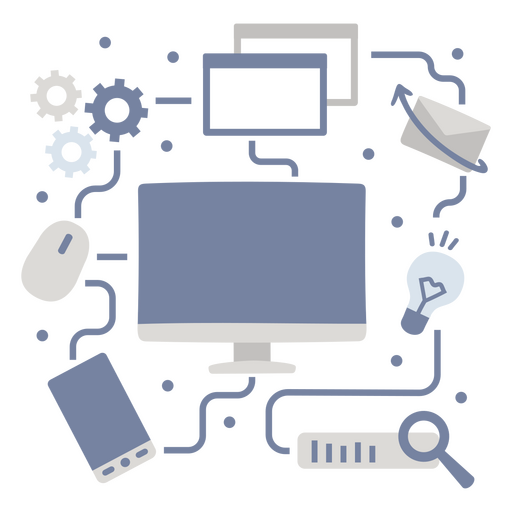 Computer with a monitor, keyboard, mouse, and other gadgets PNG Design
