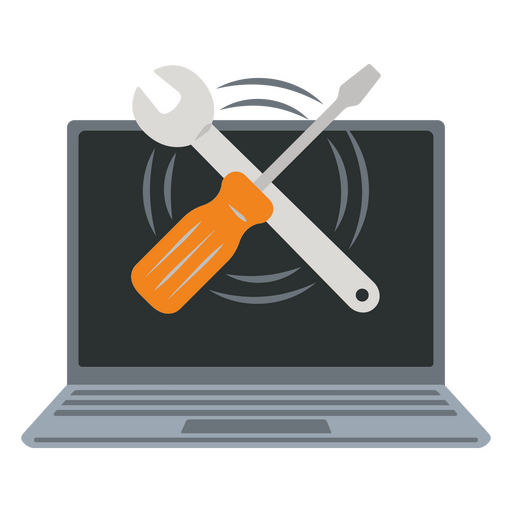 Laptop with a wrench and wrenches on it PNG Design