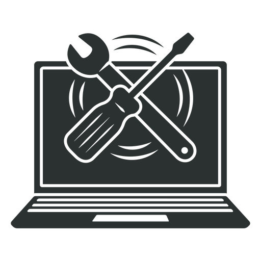 Black icon of a laptop with a wrench on it PNG Design
