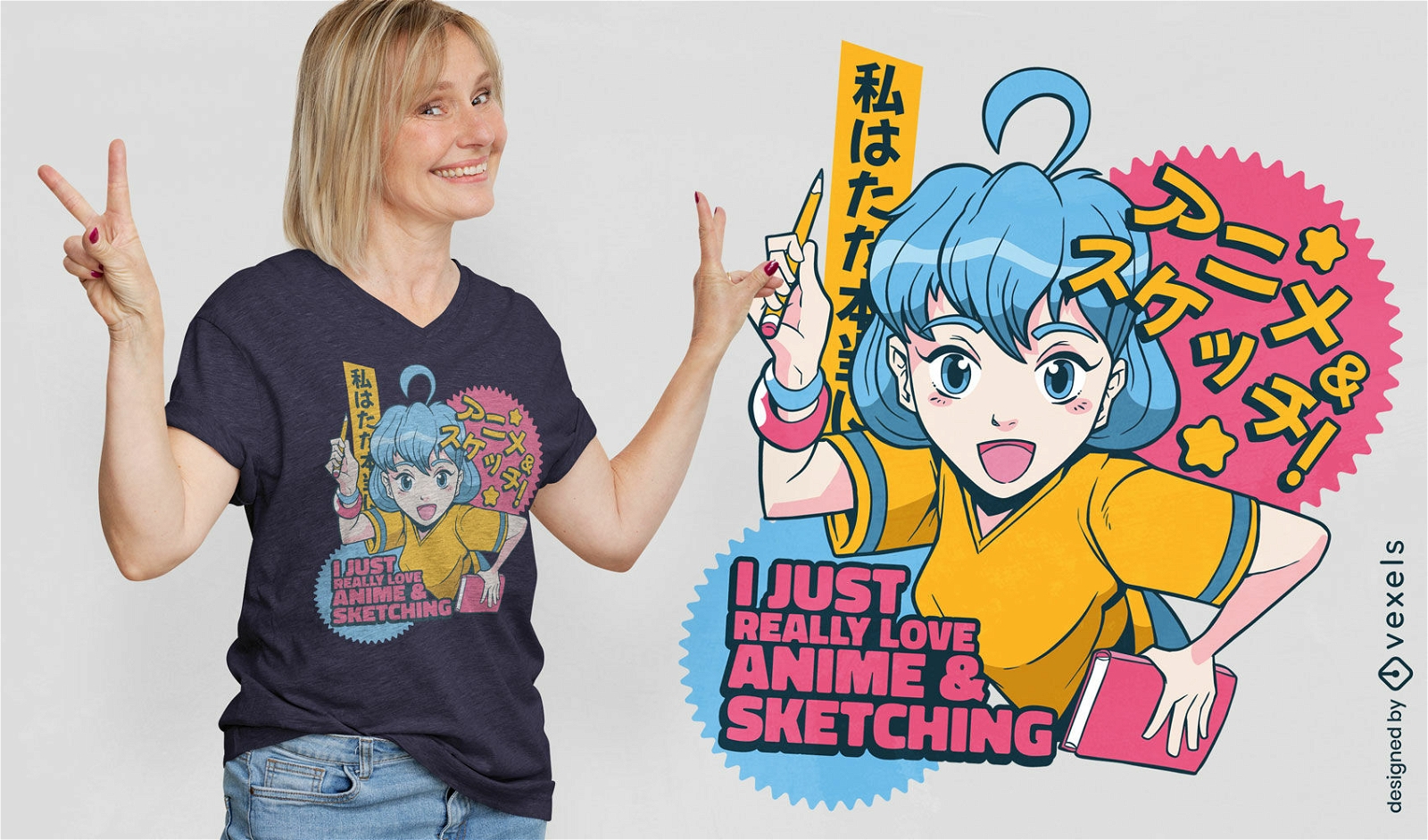 Anime-Mädchen-Künstler-T-Shirt-Design
