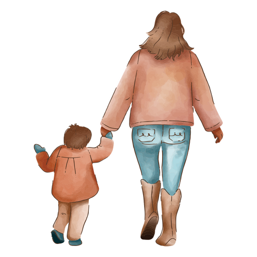 Mujer y un niño caminando de la mano Diseño PNG