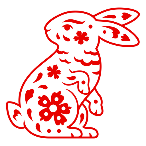 Playful rabbit illustration with floral patterns PNG Design