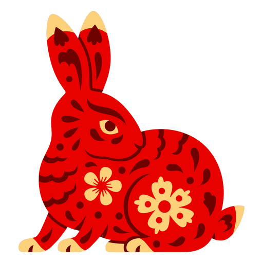 Leuchtend rote Kaninchenillustration mit floralen Details PNG-Design