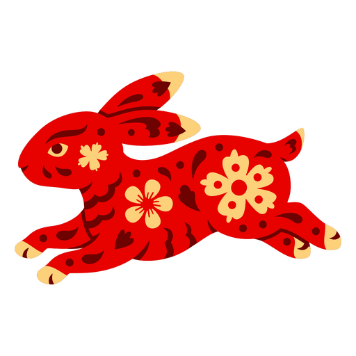 Ilustración divertida de un conejo rojo con diseños florales Diseño PNG
