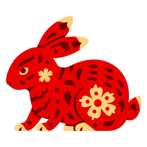 Design decorativo colorido de coelho com padrões florais Desenho PNG