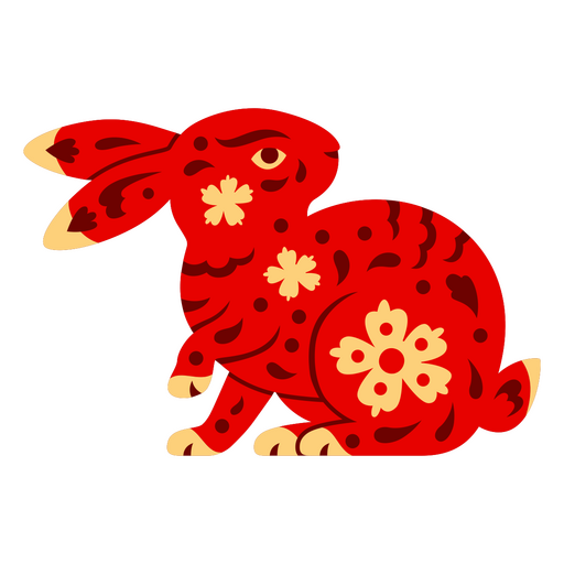 Ilustración divertida de un conejo rojo con estampados florales Diseño PNG