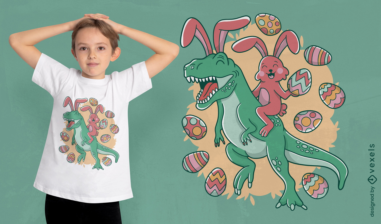 Design de camiseta de dinossauro t-rex de Páscoa