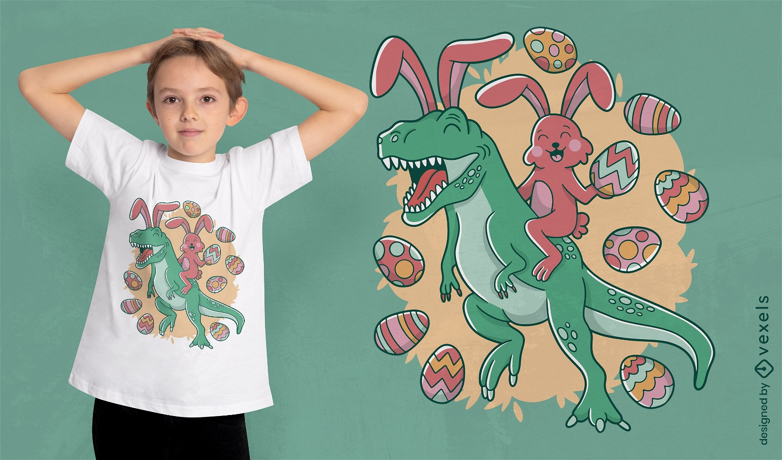 Diseño de camiseta de dinosaurio t-rex de pascua