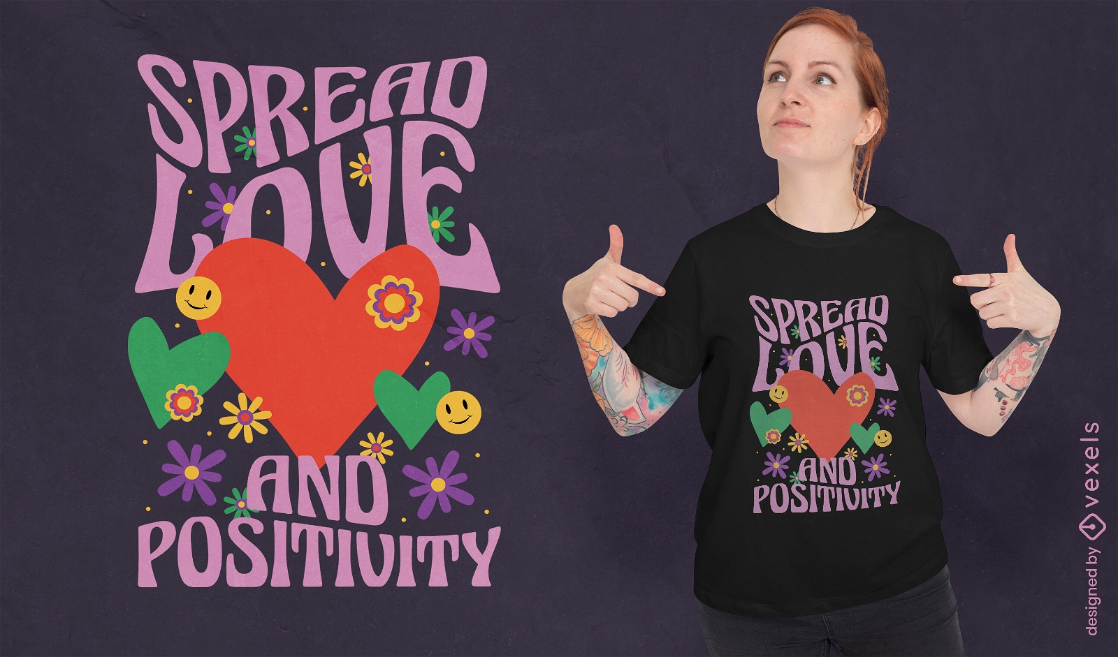 Diseño de camiseta retro de amor y positividad.