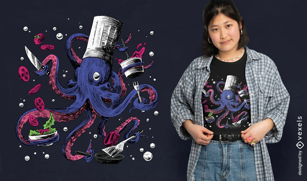 Chef octopus cooking t-shirt design