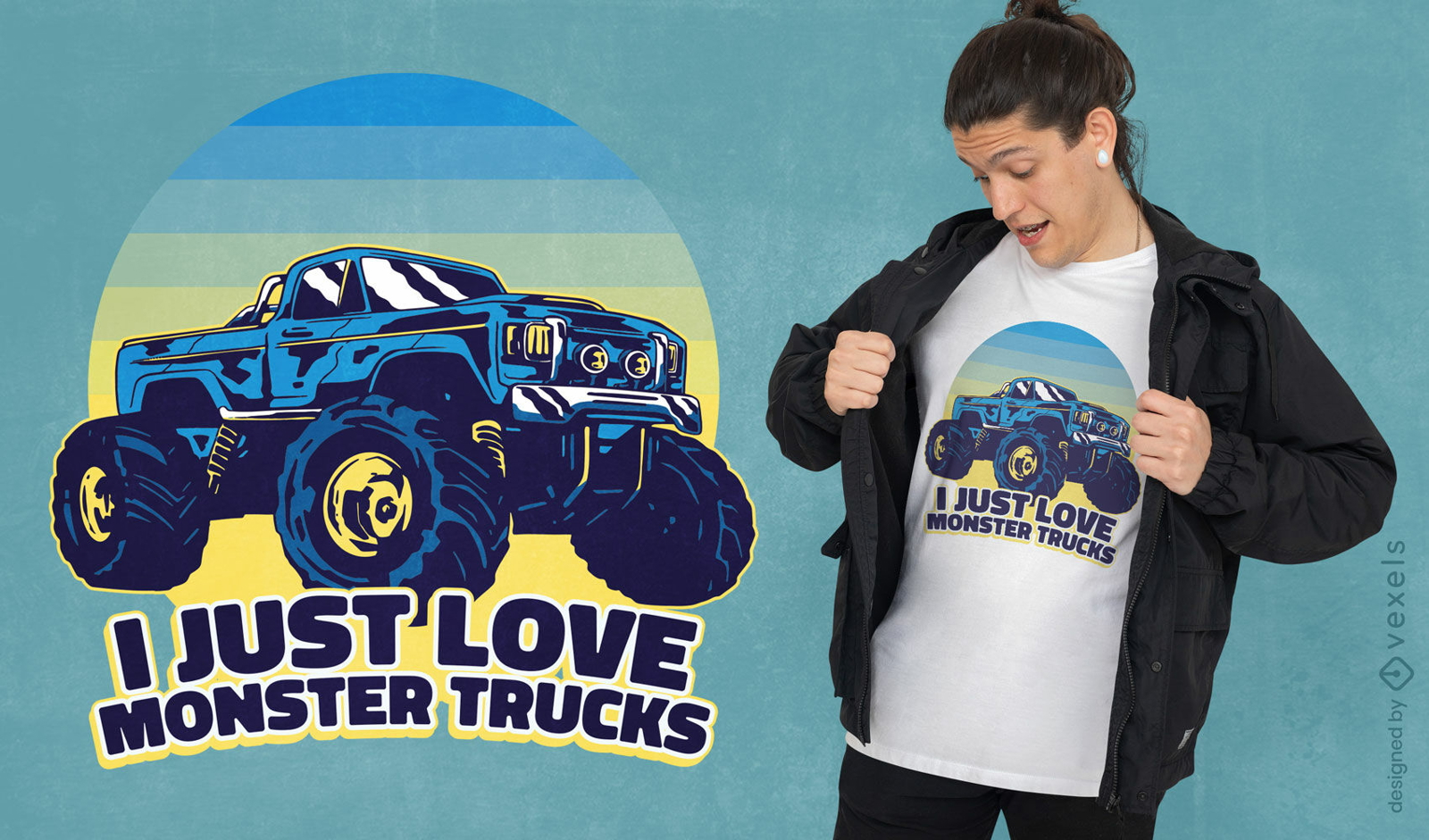 Design de camiseta de caminhão monstro azul
