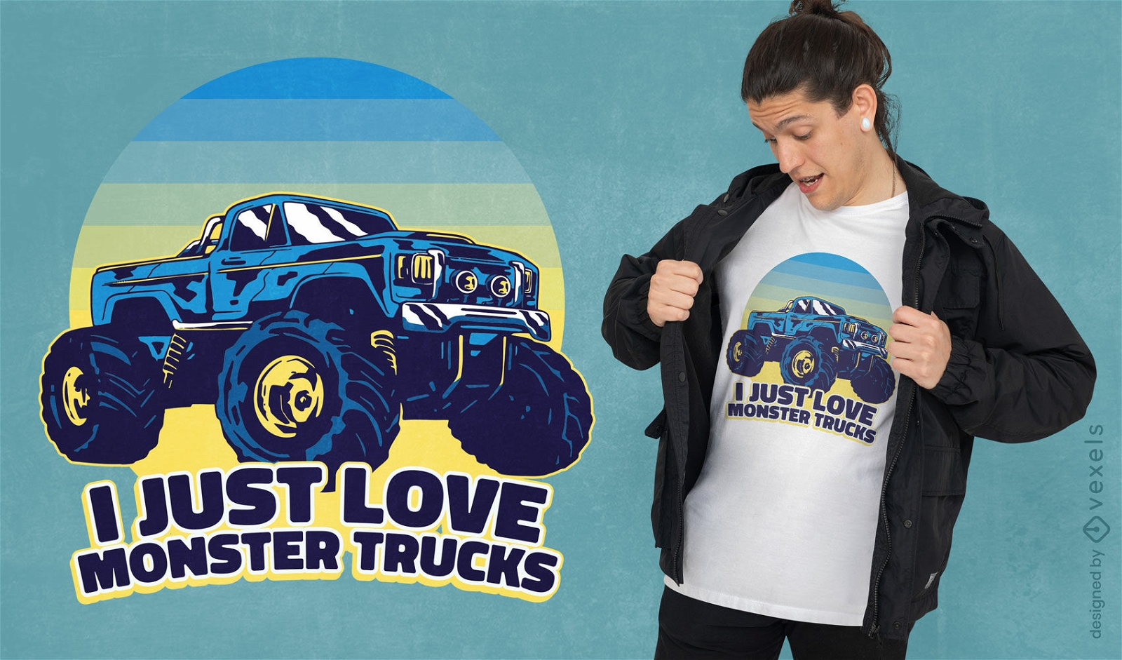 Diseño de camiseta de camión monstruo azul