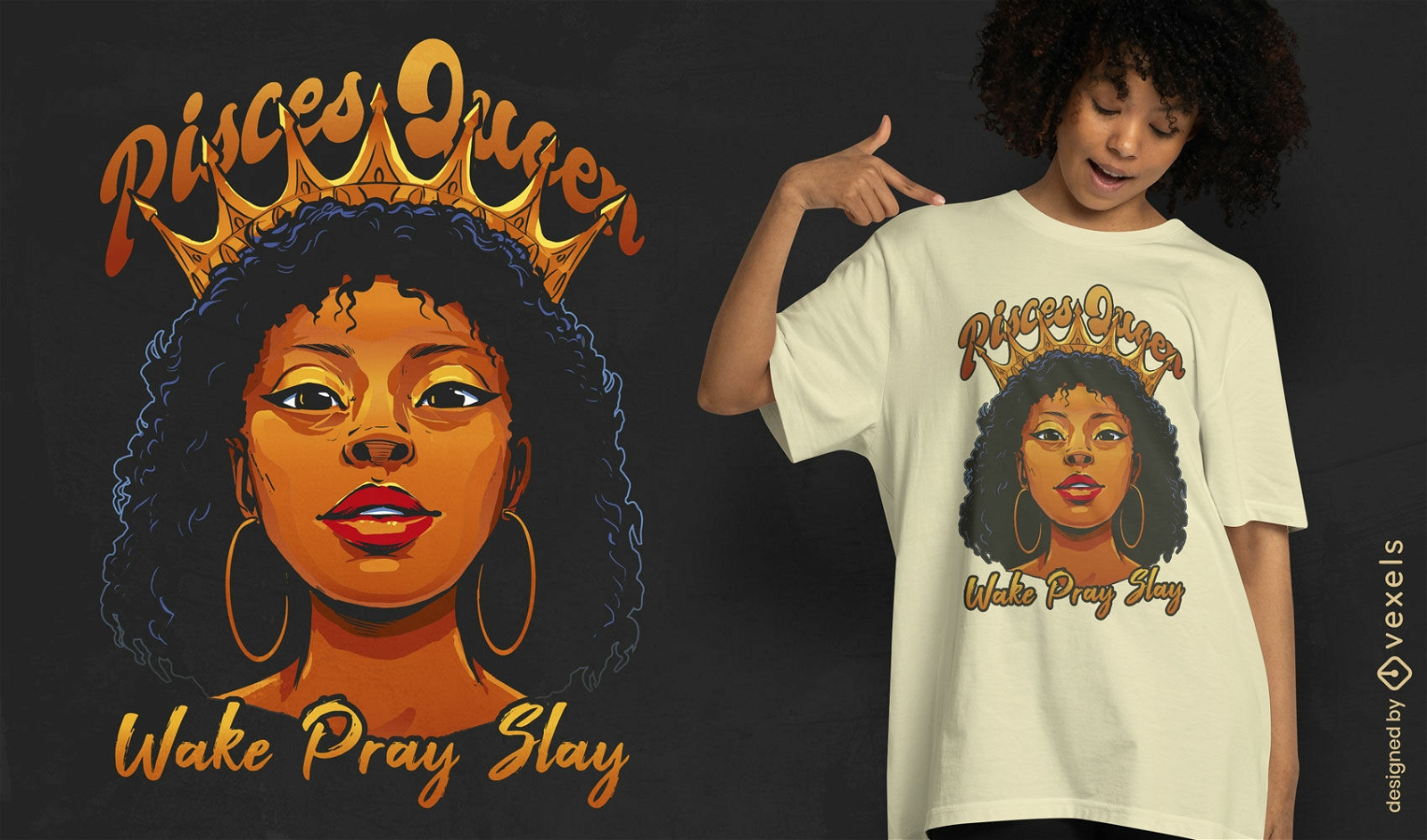 Pisces queen black girl t-shirt design