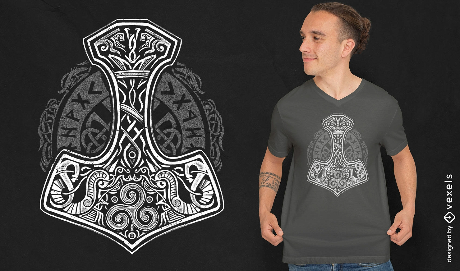 Diseño de camiseta tribal de martillo nórdico