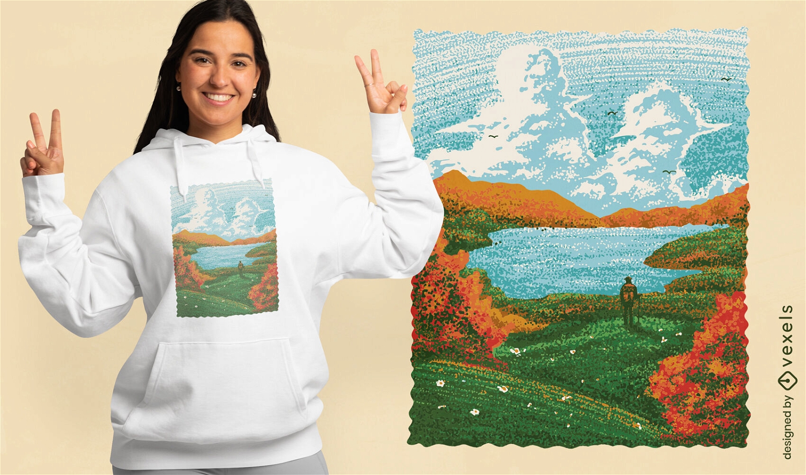 Design de camiseta de pintura de lago