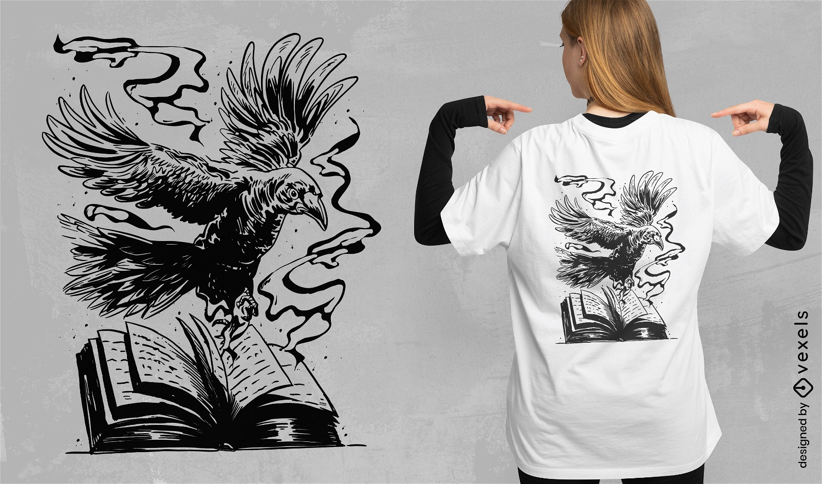 Cuervo en un diseño de camiseta de libro