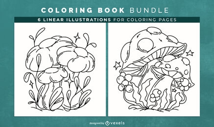 Mushrooms coloring book interior design pages