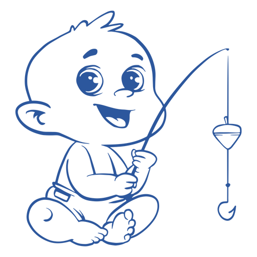 Dibujo azul de un niño pescando Diseño PNG