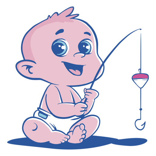 Baby boy holding a fishing rod PNG Design
