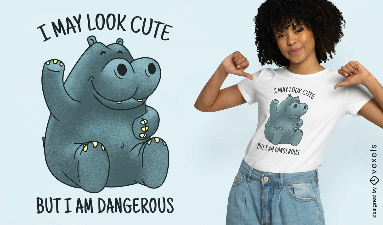 Design de camiseta com citação de hipopótamo fofo