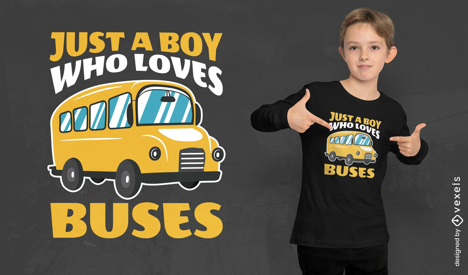 Menino que ama design de camiseta de ônibus