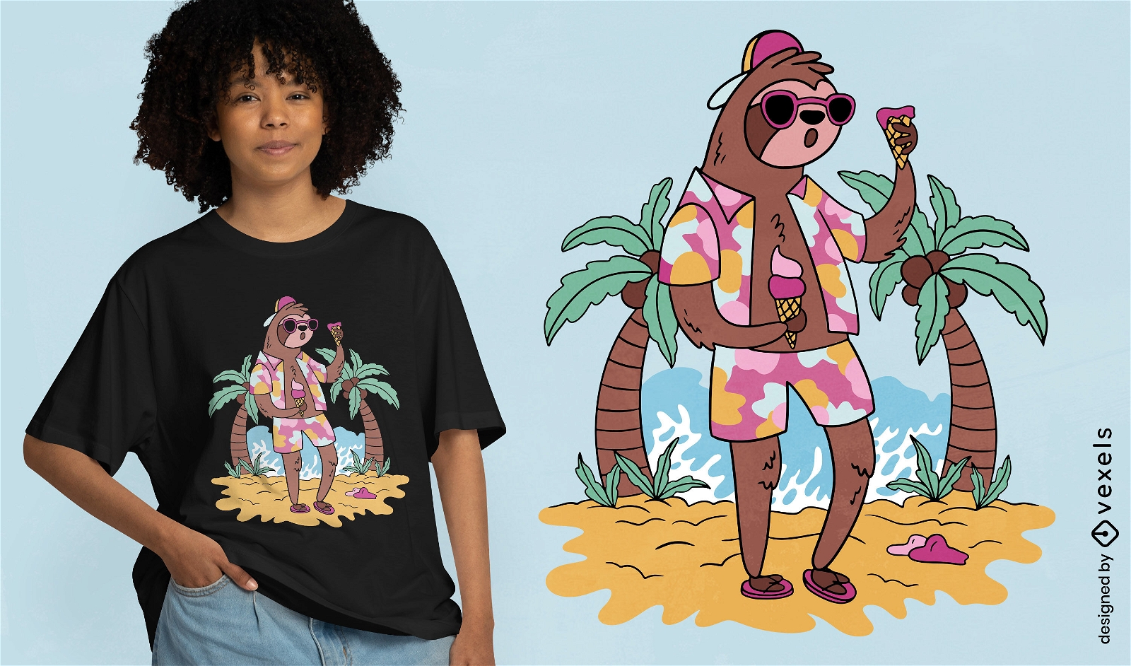 Sloth at the beach t-shirt design