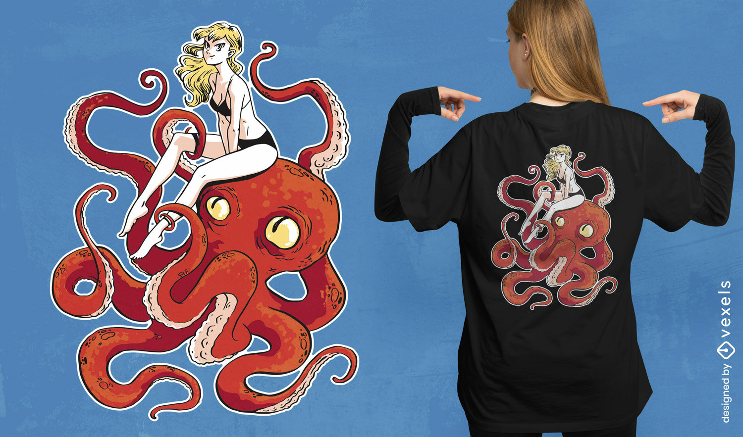 Chica en un diseño de camiseta de pulpo.