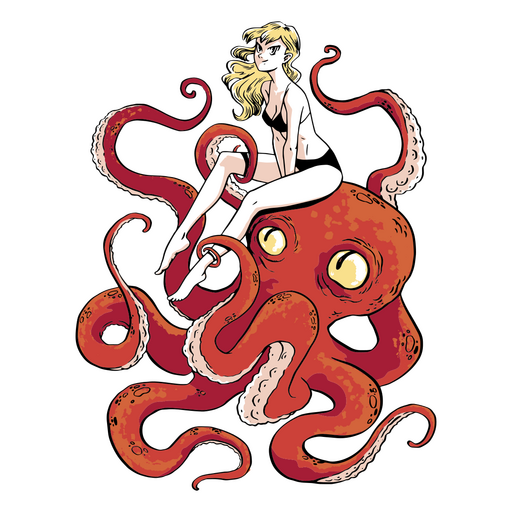 Woman sitting on an octopus PNG Design