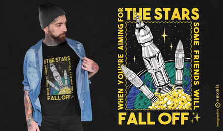 Diseño de camiseta de cita de cohete espacial