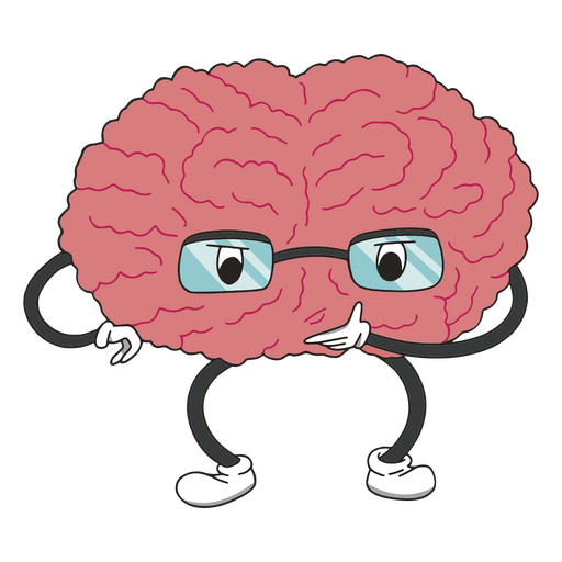 Cerebro de dibujos animados con gafas y pensando Diseño PNG