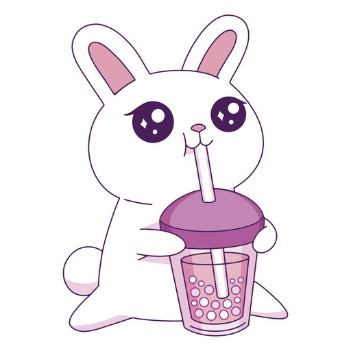 White bunny drinking purple drink PNG Design