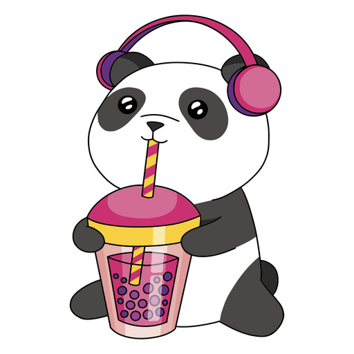 Design PNG E SVG De Panda Com Fones De Ouvido Segurando Uma Xícara De Chá  De Bolha Para Camisetas