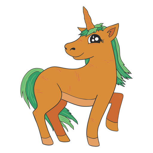Unicornio de dibujos animados con melena verde de pie Diseño PNG