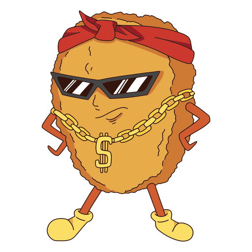 Cartoon nugget with sunglasses and a chain around his neck PNG Design