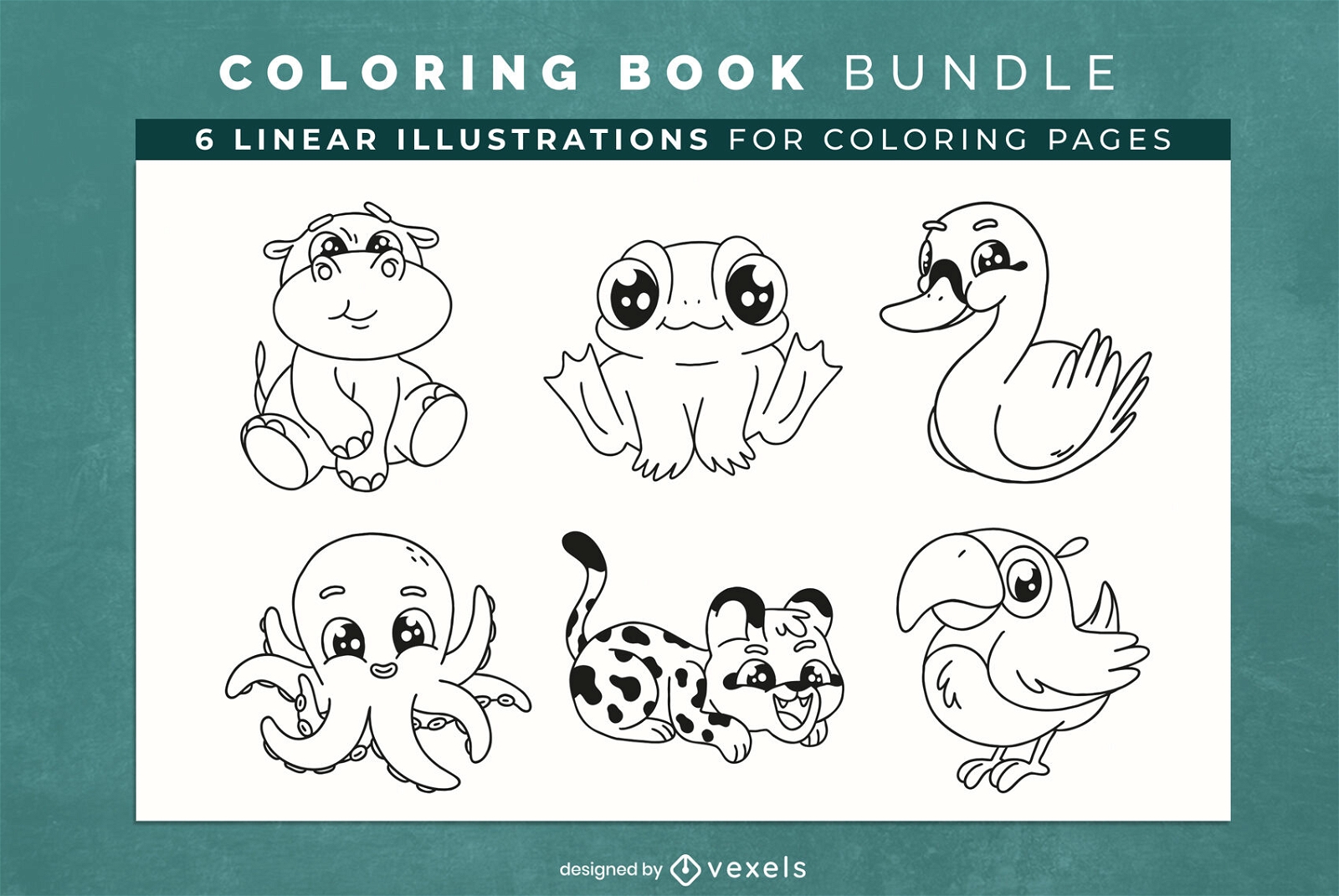 Bonitos personajes de animales para colorear páginas de diseño de libros.