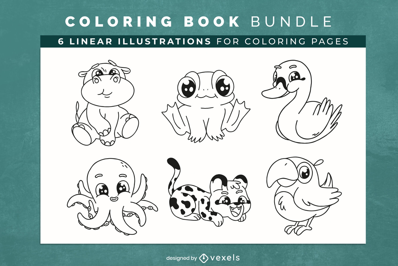 Cute animal characters coloring book design pages