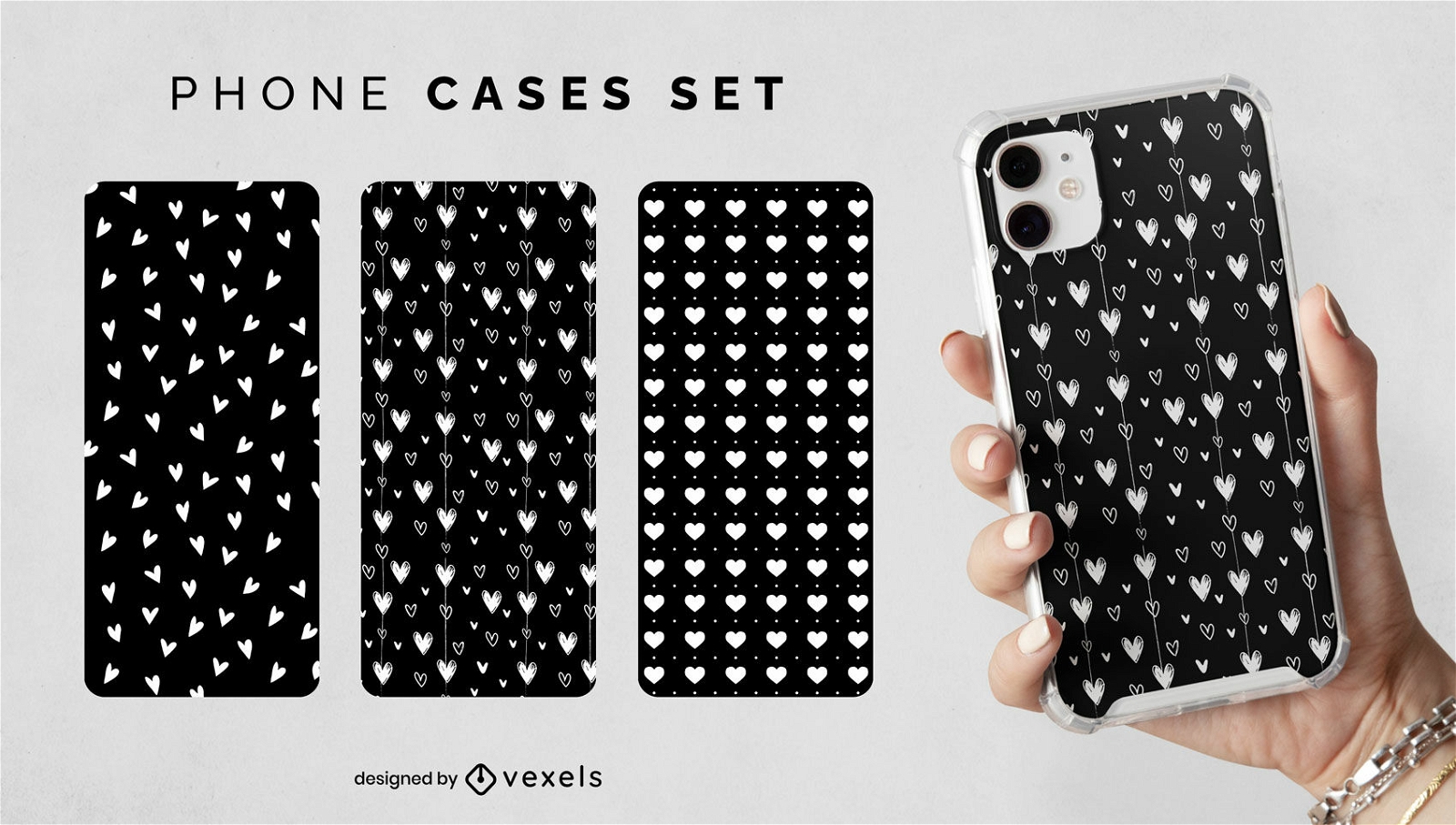 Patterned hearts phone case design set