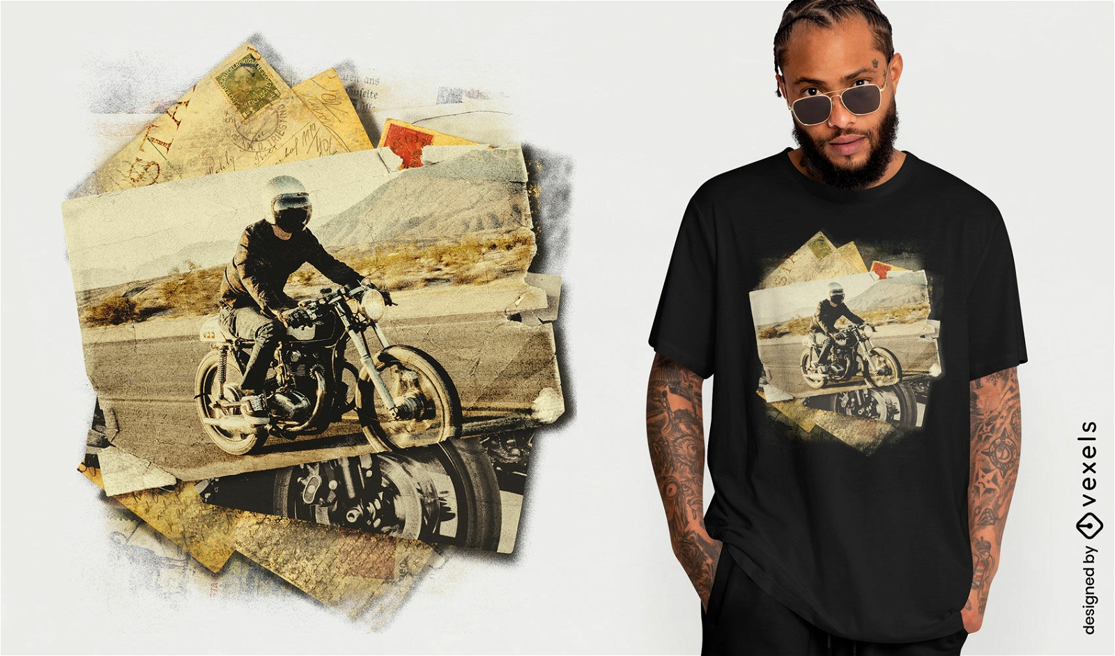 Design de camiseta de colagem de fotografia de motocicleta