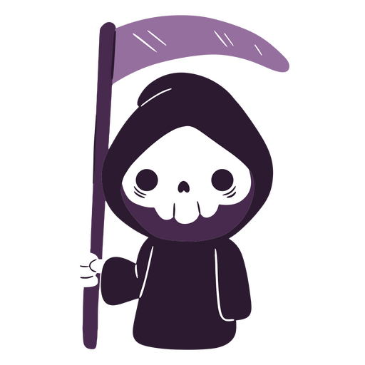 Cartoon grim reaper holding a purple scythe PNG Design