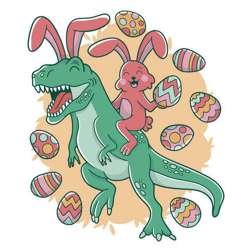 Easter bunny riding a t-rex PNG Design