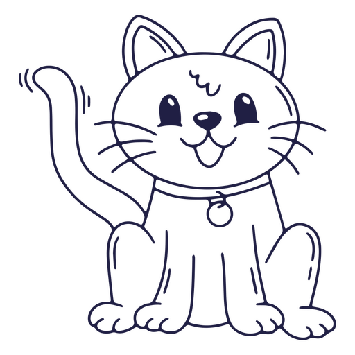 Cartoon cat sitting line art PNG Design