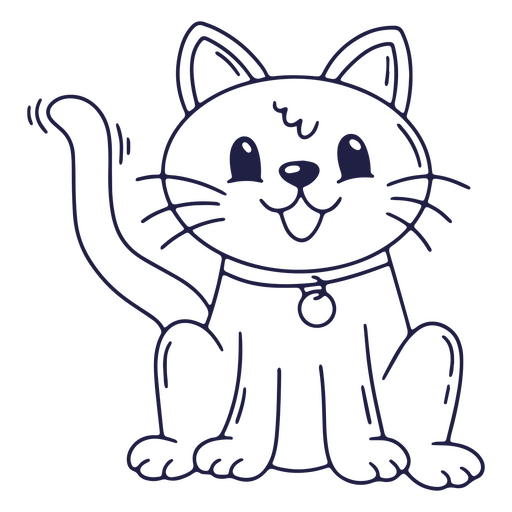 Gato de dibujos animados sentado arte de línea Diseño PNG