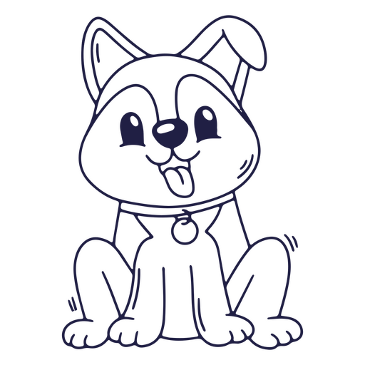 Cachorro com a língua para fora line art Desenho PNG